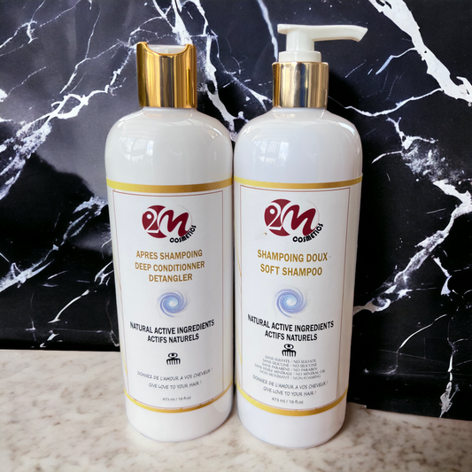 Ensemble shampooing et après-shampooing doux et revitalisant pour des cheveux naturels propres et soyeux